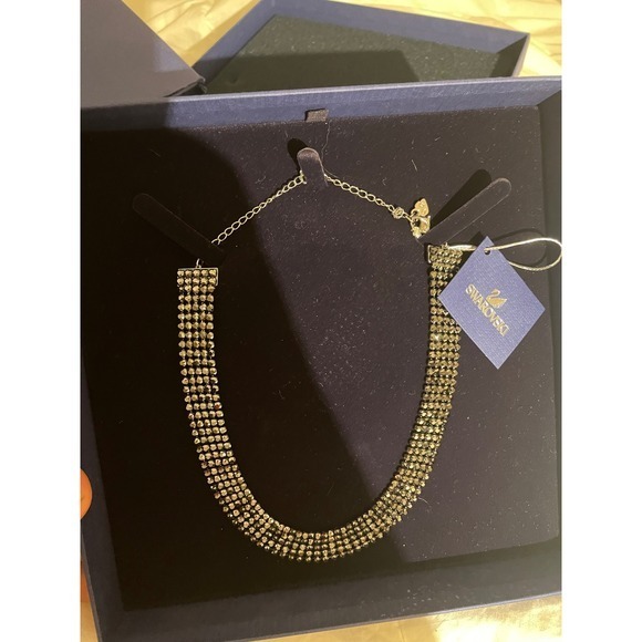 Swarovski Fit Jet Hematite Choker Necklace | Rhodium Plated | Adjustable - Picture 5 of 8